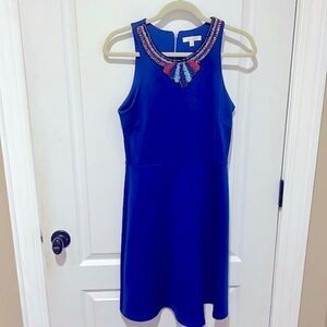 Spense Brilliant Blue Beaded Collar Dress